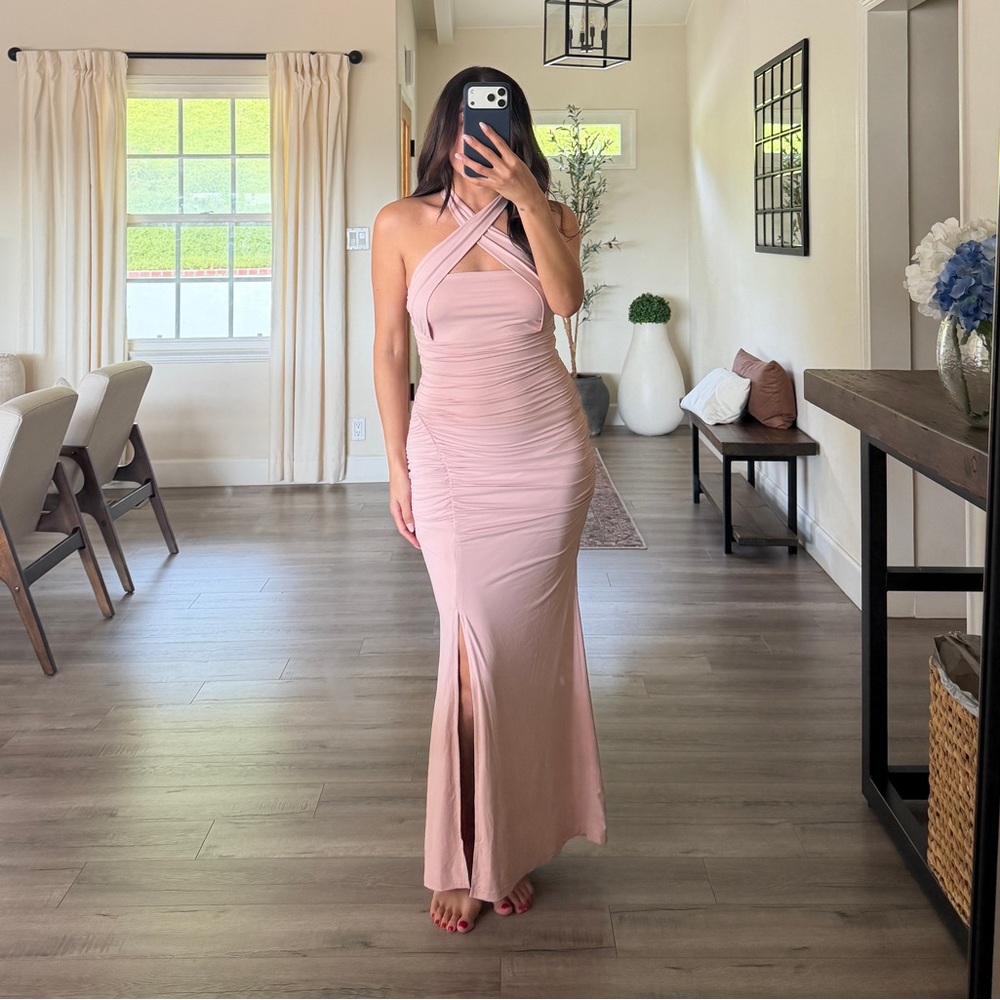 Sleeveless Ruched Pink Dress